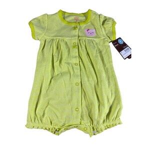 CARTERS One Piece‎ Light Green Pink Cat NWT BABY GIRL 6 MONTHS